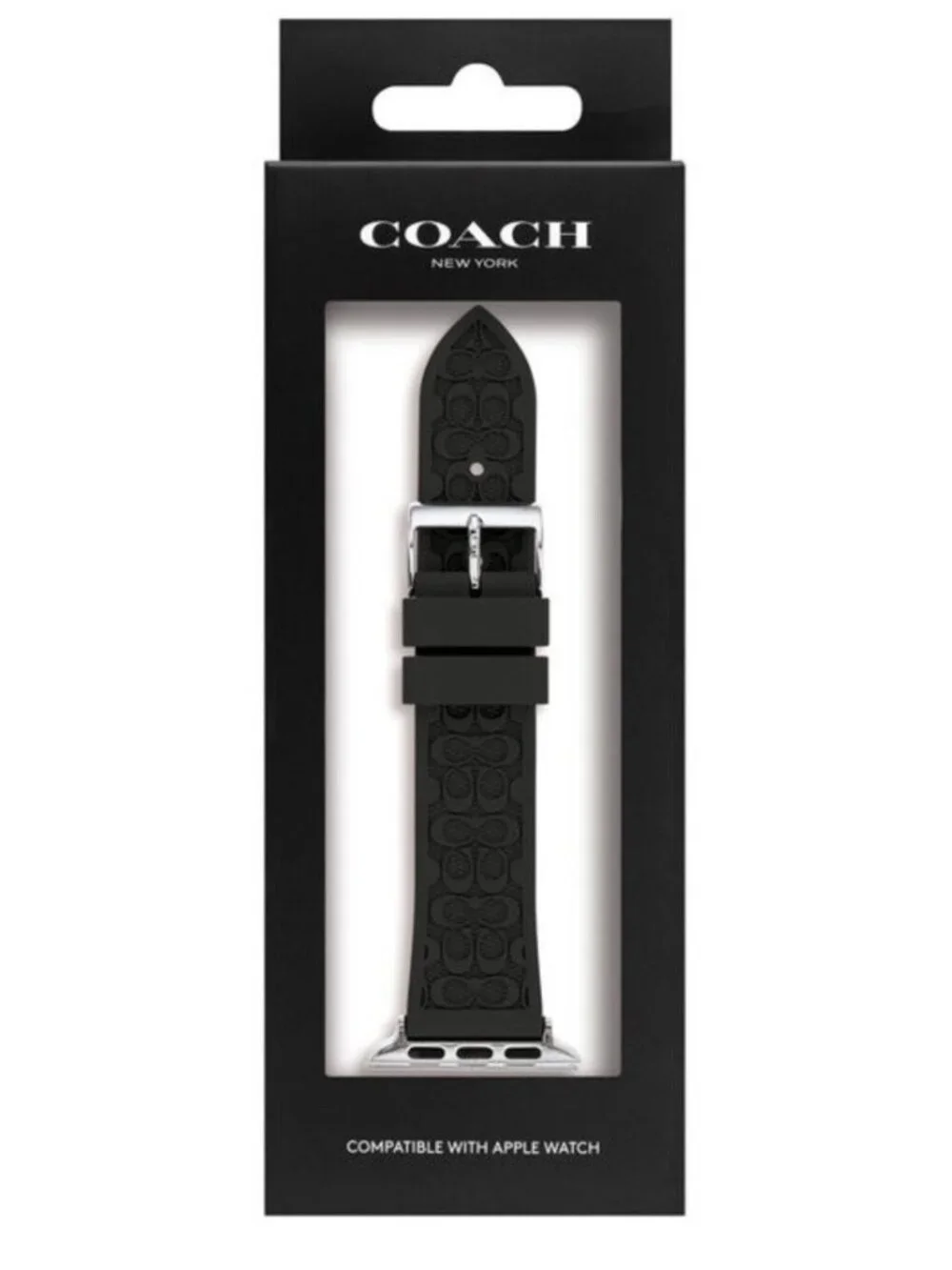 Coach Apple Watch Band 38/40/41mm Black Rubber Strap Silver Tone Buckle 14700052